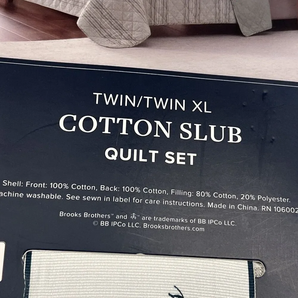 Brooks Brothers Cotton Slub Quilt Sham Set TWIN XL Green Stripes Diamond Stitch